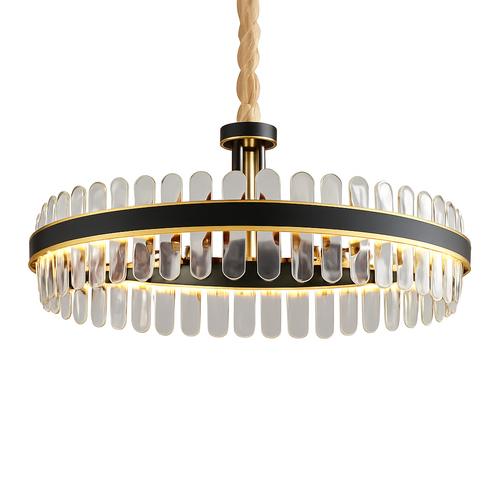 lustre en cuir led cristal luxueux rond suspendu moderne - vue 2 sur 24
