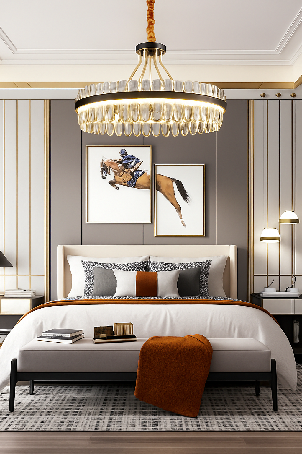 lustre en cuir led cristal luxueux rond suspendu moderne - vue 4 sur 24