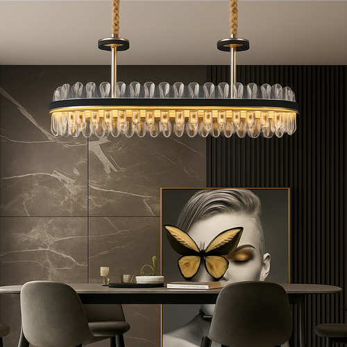 lustre en cuir led cristal luxueux rond suspendu moderne - vue 6 sur 24