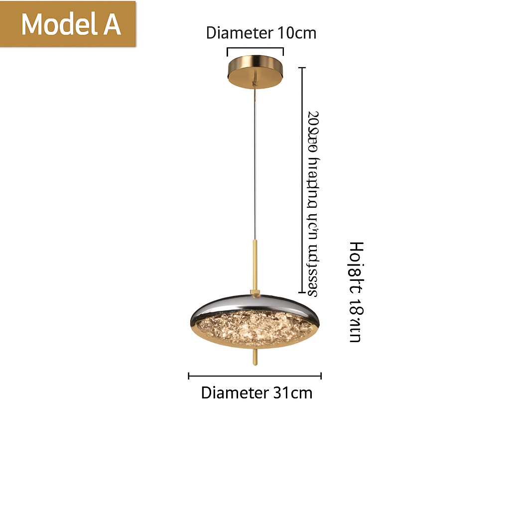 lustre en cuivre moderne avec cristal et éclairage led - vue 14 sur 15