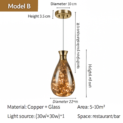 lustre en cuivre moderne avec cristal et éclairage led - vue 10 sur 15