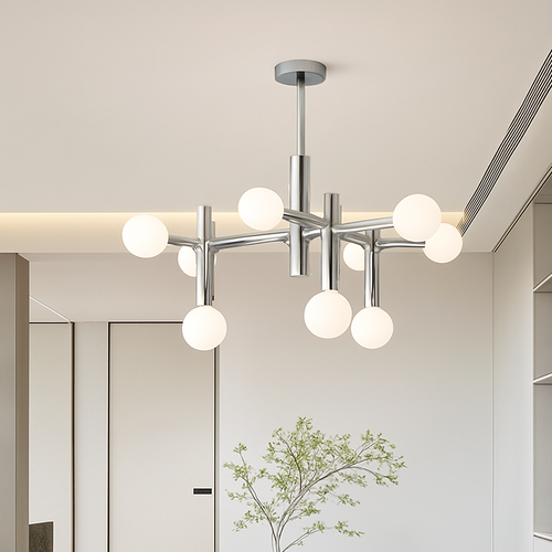 lustre en métal chrome style designer art décor - vue 5 sur 7