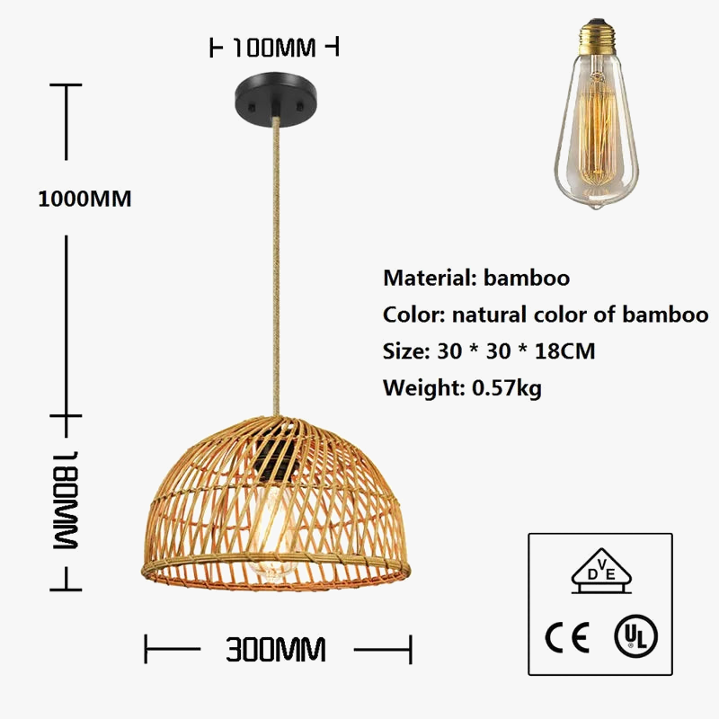 lustre en rotin tissé à la main avec led pour intérieur