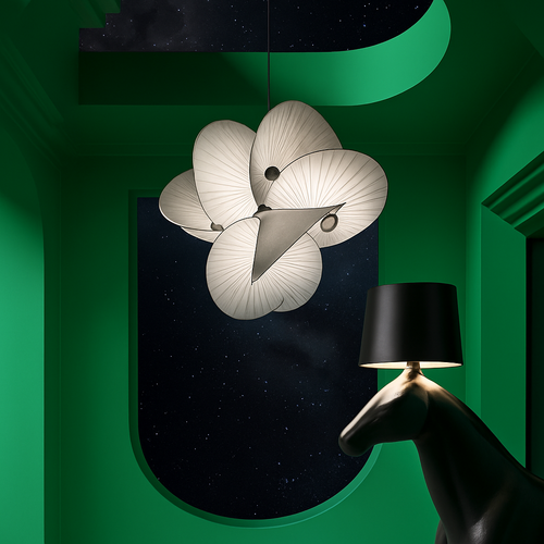 lustre 	 en tissu design éclairage maison fil réglable - vue 4 sur 7