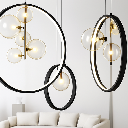 lustre en verre à bulles style nordique pour décoration moderne - vue 3 sur 9