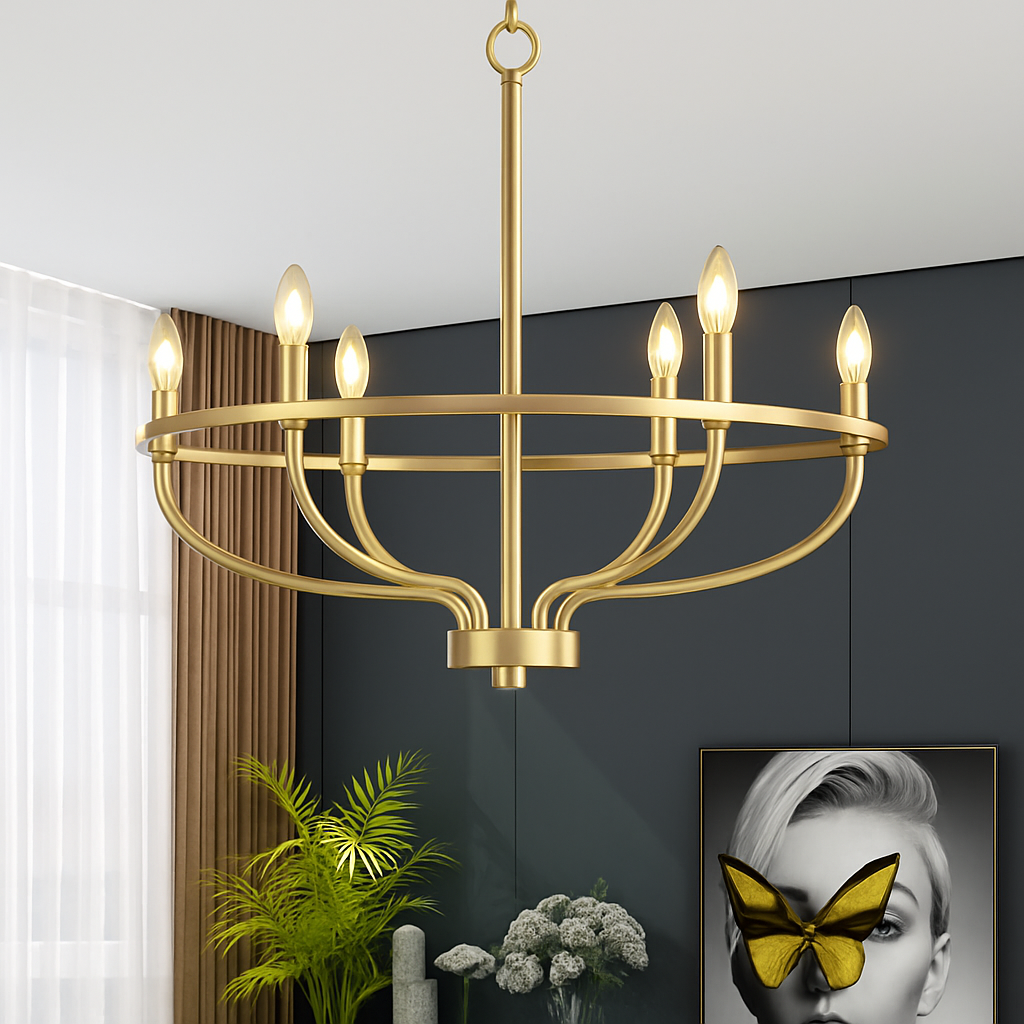 Lustre industriel rétro en fer à 6 têtes - vue 4 sur 8