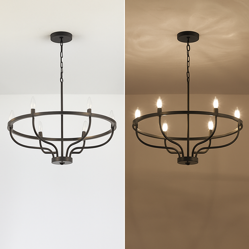 Lustre industriel rétro en fer à 6 têtes