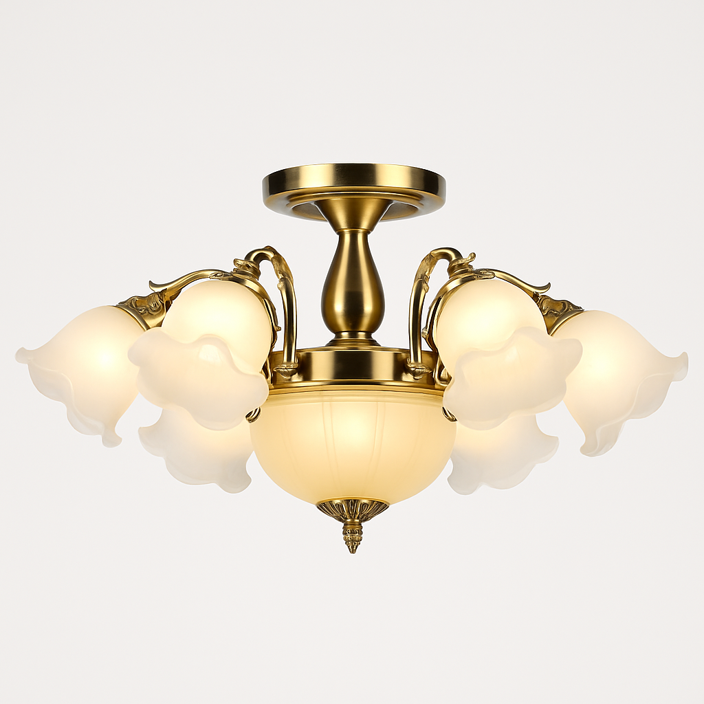 Lustre Fleuri 6 Lumières – Suspension Décorative Avec Abat-jour Conique