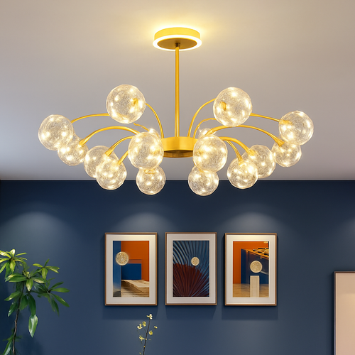 lustre led de luxe en fer avec boules de verre étoilées