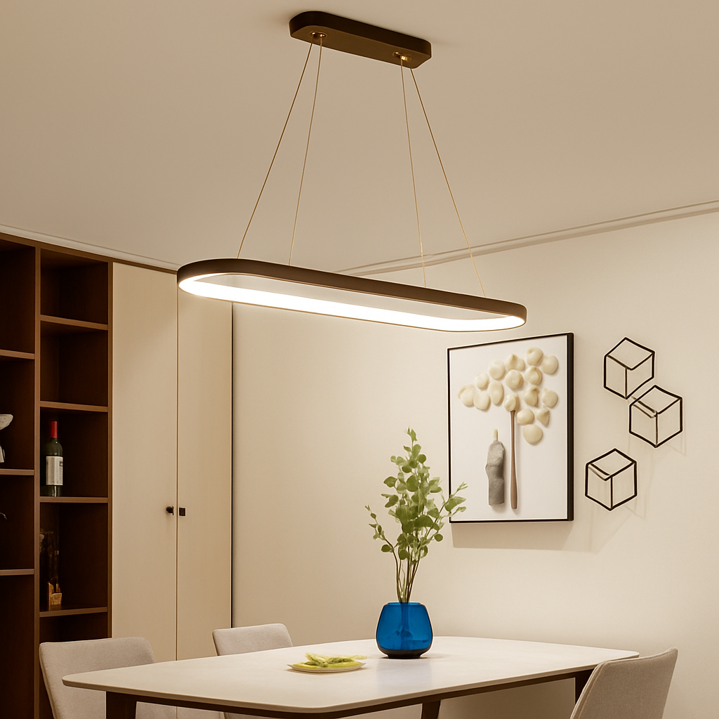 Lustre LED design suspendu en arrondi aluminium - vue 3 sur 6