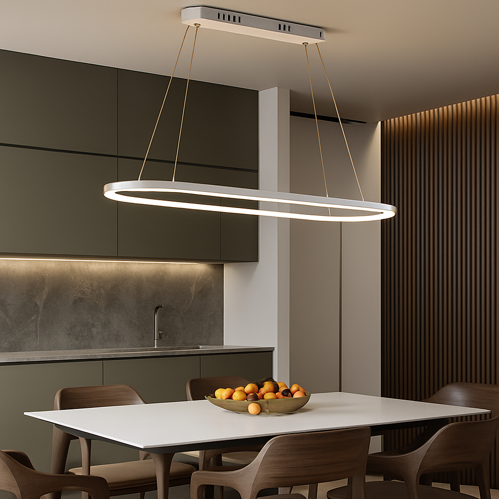 Lustre LED design suspendu en arrondi aluminium - vue 4 sur 6