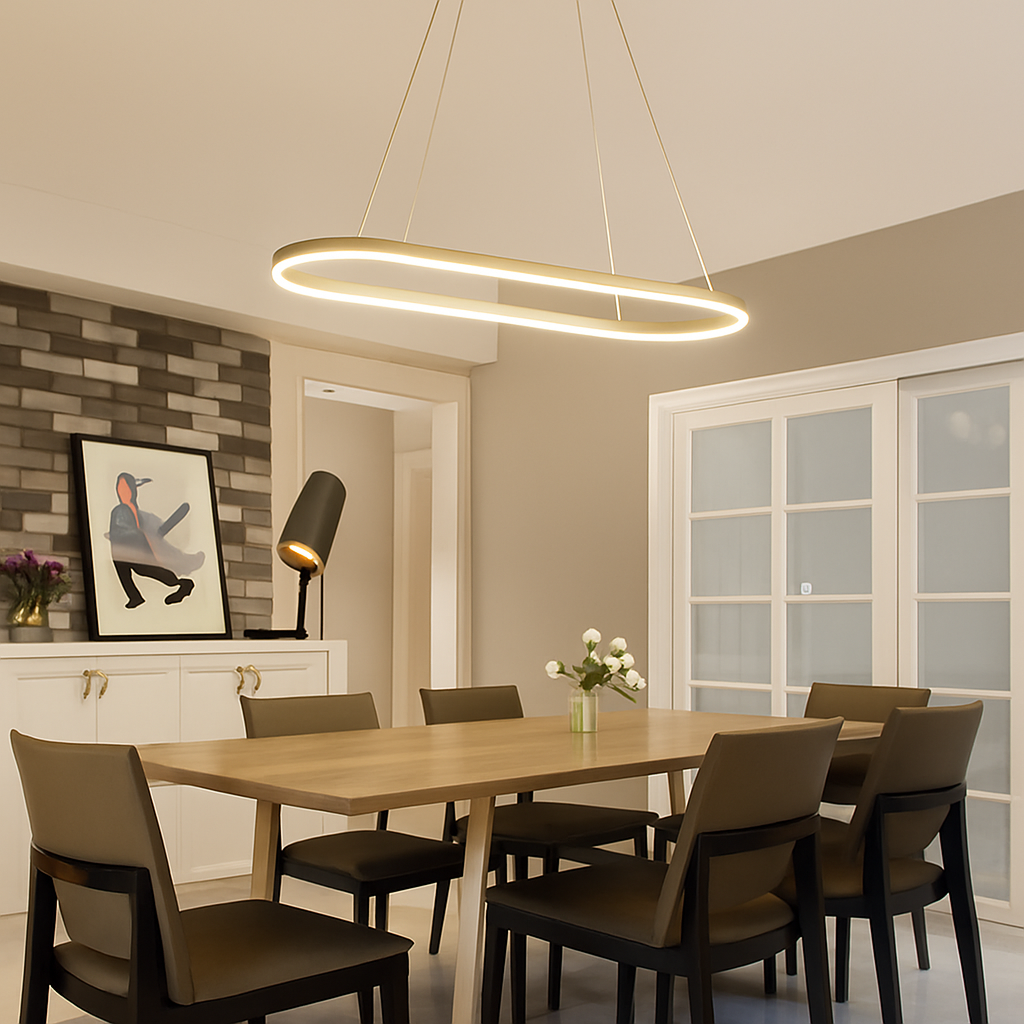 Lustre LED design suspendu en arrondi aluminium - vue 5 sur 6