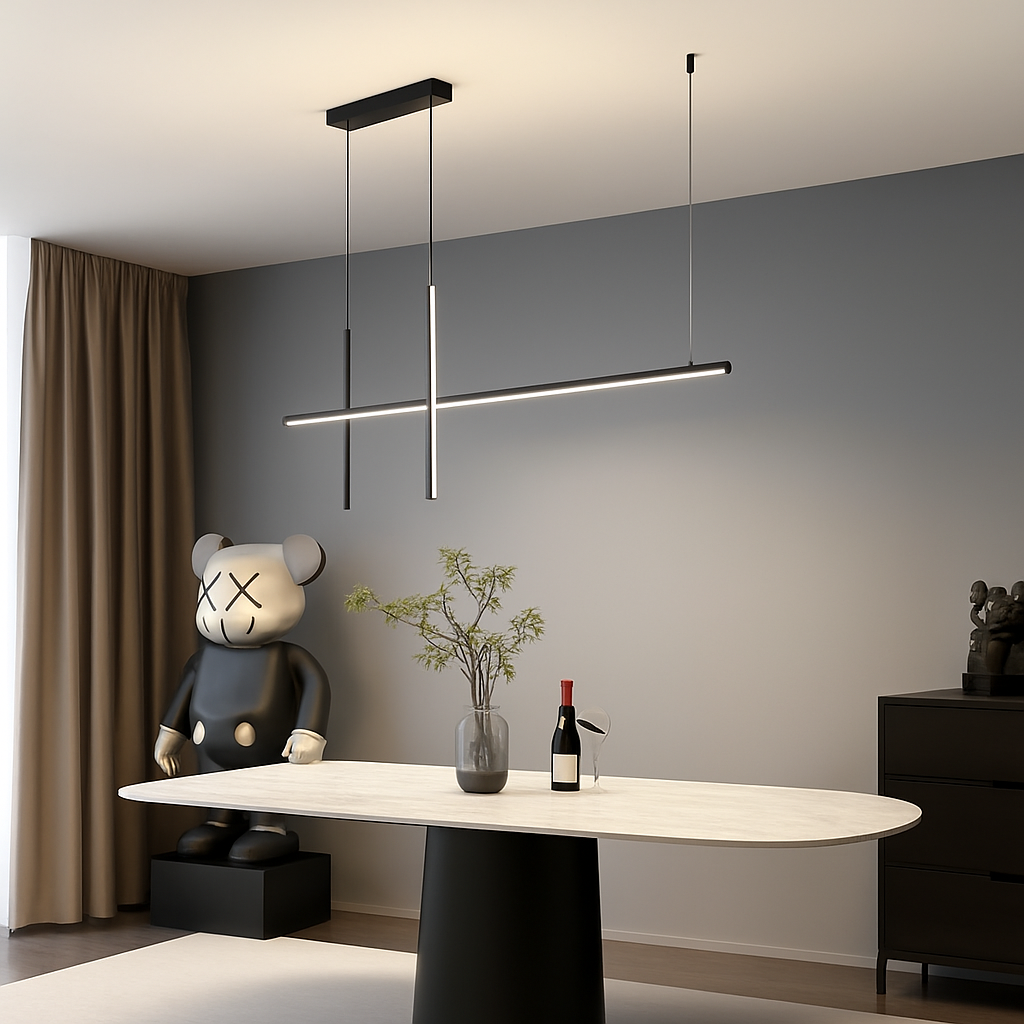 Lustre led dimmable noir minimaliste moderne - vue 4 sur 12