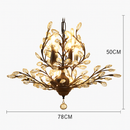 Lustre LED en cristal doré à feuilles