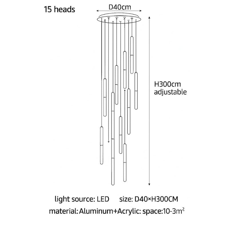 lustre led minimaliste moderne pour villa restaurant escalier - vue 10 sur 12