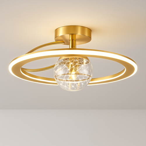 lustre led moderne de luxe avec boules de verre dorées