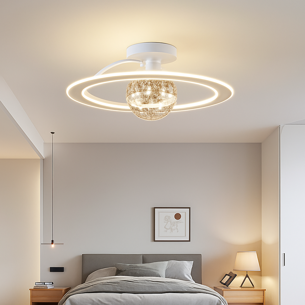 lustre led moderne de luxe avec boules de verre dorées - vue 4 sur 9