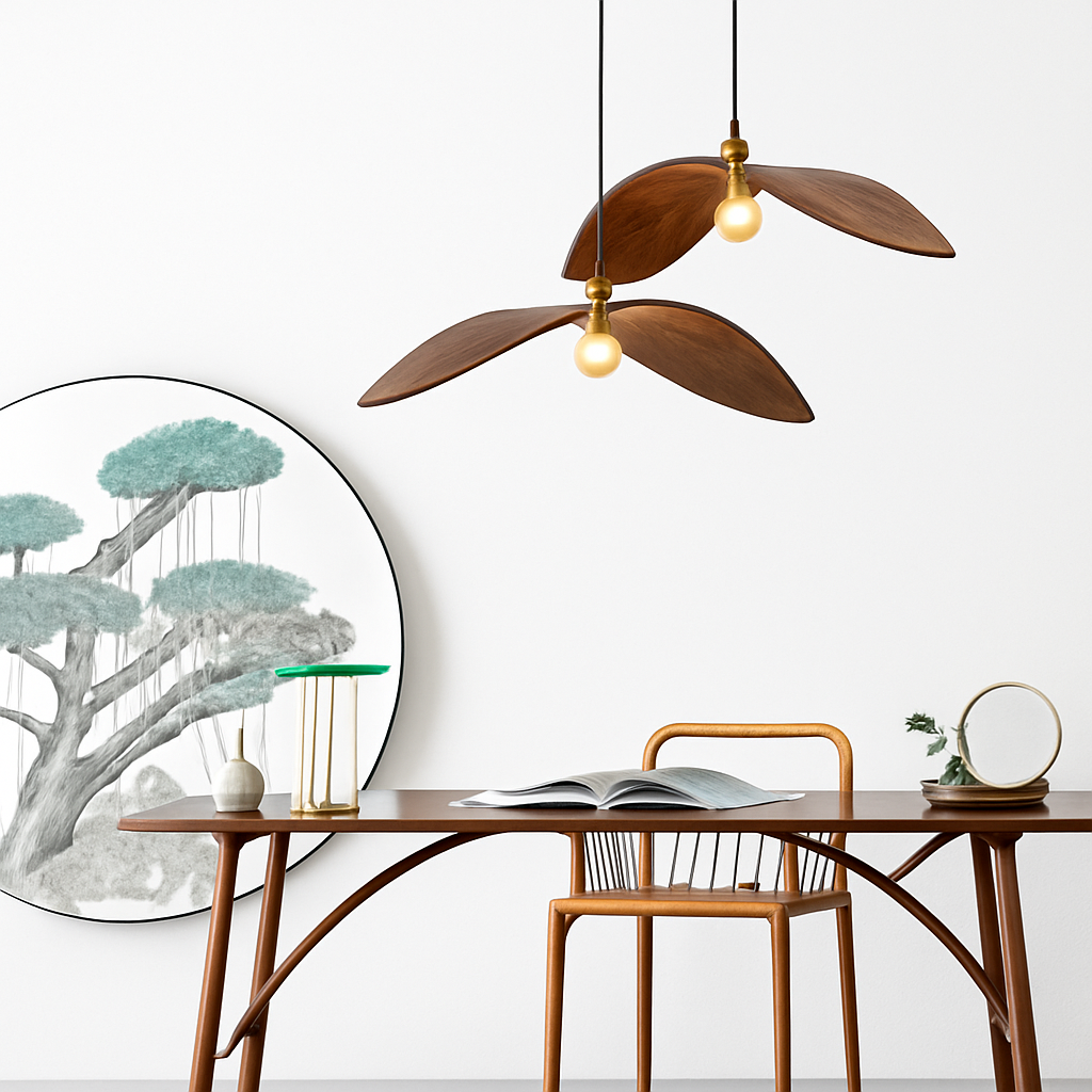lustre à led wabi sabi en bois pour décoration intérieure - vue 4 sur 11