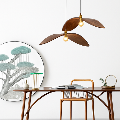 lustre à led wabi sabi en bois pour décoration intérieure - vue 5 sur 11