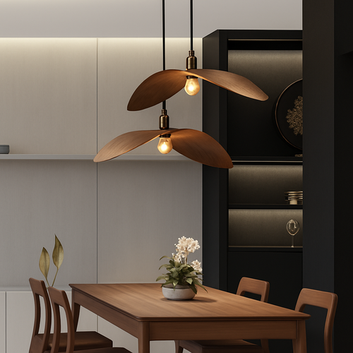 lustre à led wabi sabi en bois pour décoration intérieure - vue 6 sur 11
