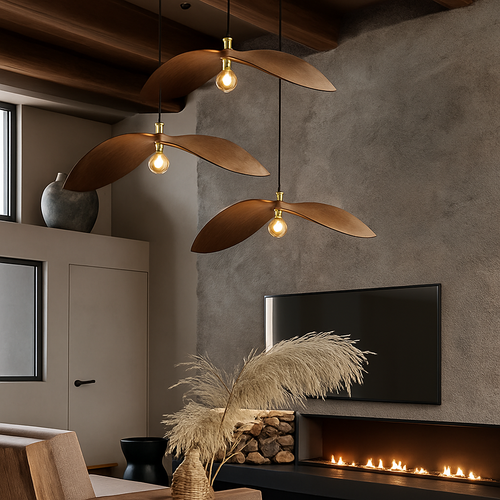 lustre à led wabi sabi en bois pour décoration intérieure - vue 7 sur 11