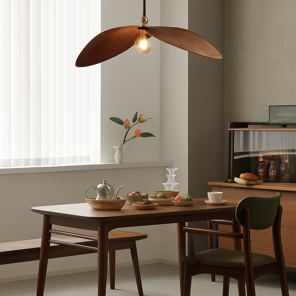 lustre à led wabi sabi en bois pour décoration intérieure - vue 7 sur 11