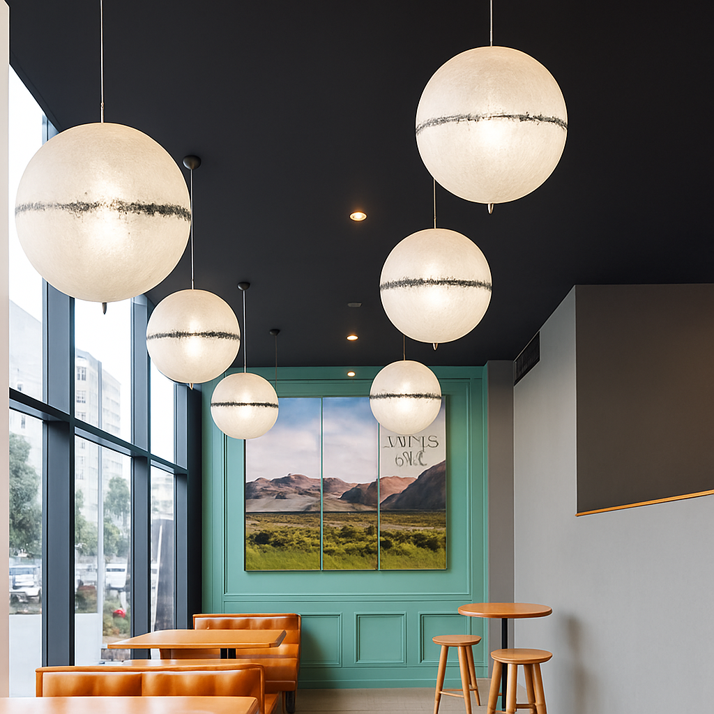 lustre lune led design italien en fibre de verre - vue 11 sur 13