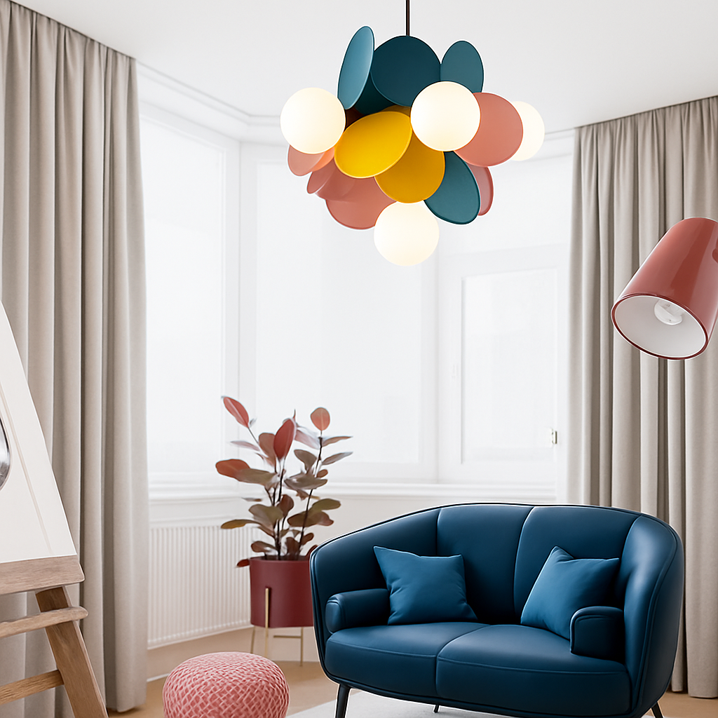 Lustre moderne avec lampes rondes colorées Kebya - vue 5 sur 10