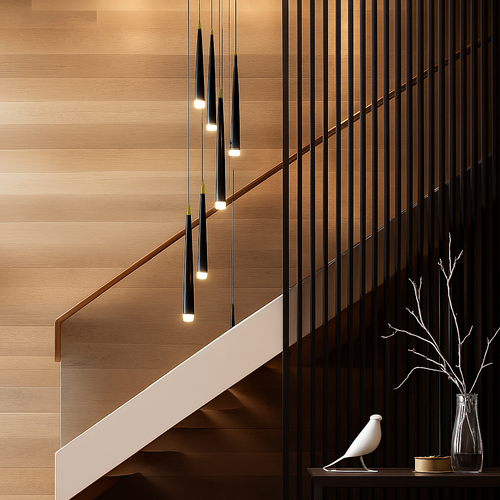 lustre moderne design tube noir pour décoration intérieure - vue 4 sur 16