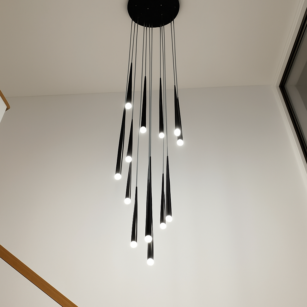 lustre moderne design tube noir pour décoration intérieure - vue 5 sur 16