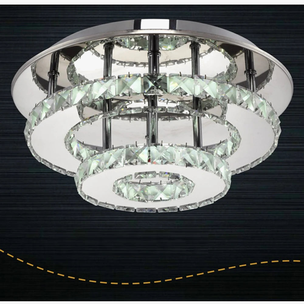 lustre moderne en acier inoxydable avec cristaux et led