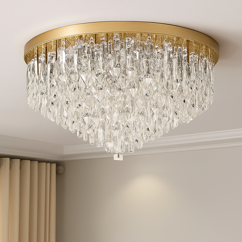 lustre moderne en acier led avec cristaux art déco