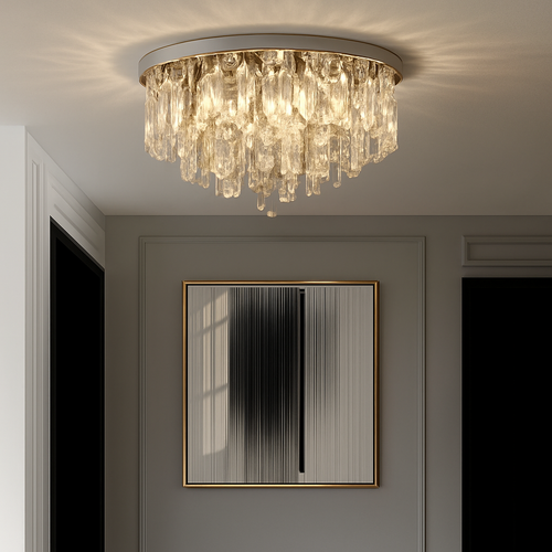 lustre moderne en acier led avec cristaux art déco - vue 4 sur 18