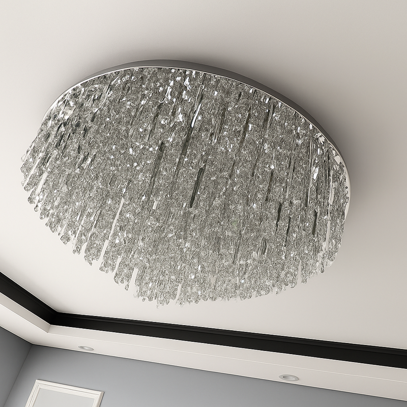 lustre moderne en acier led avec cristaux art déco