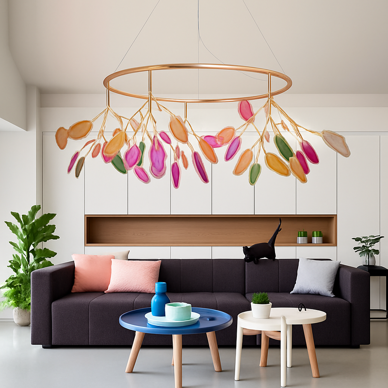 lustre moderne en agate naturelle pour décoration intérieure