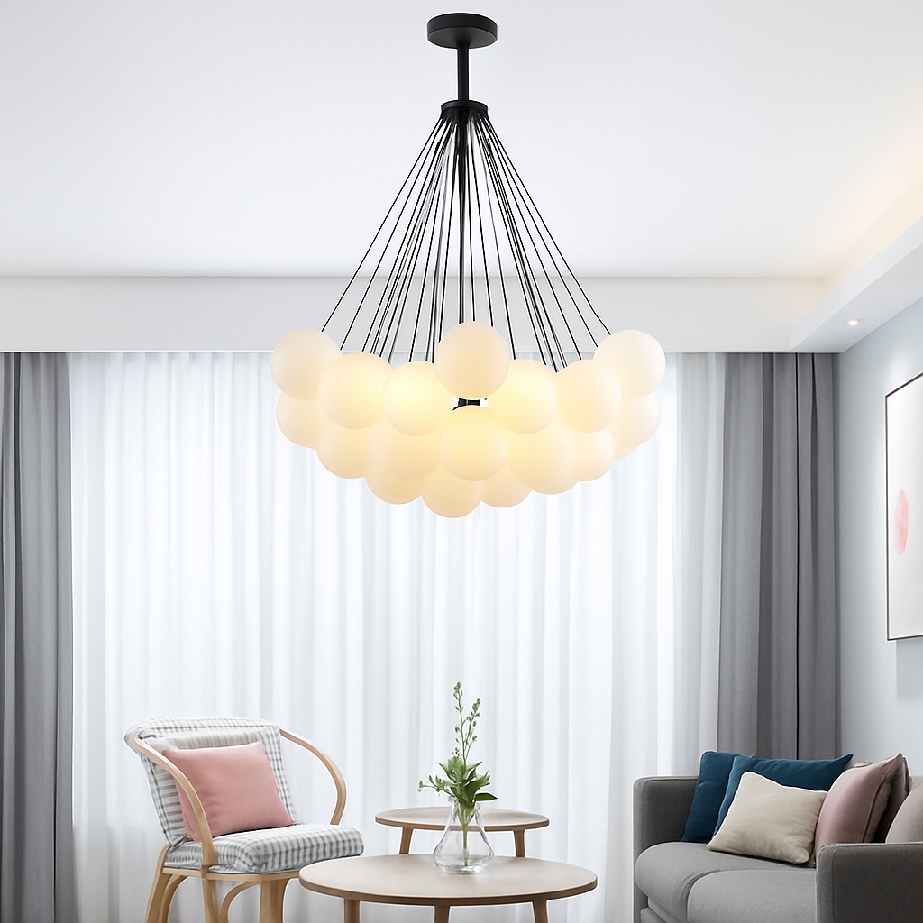 lustre moderne en verre dépoli avec suspension - vue 4 sur 10