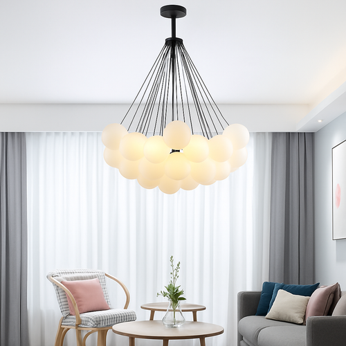 lustre moderne en verre dépoli avec suspension