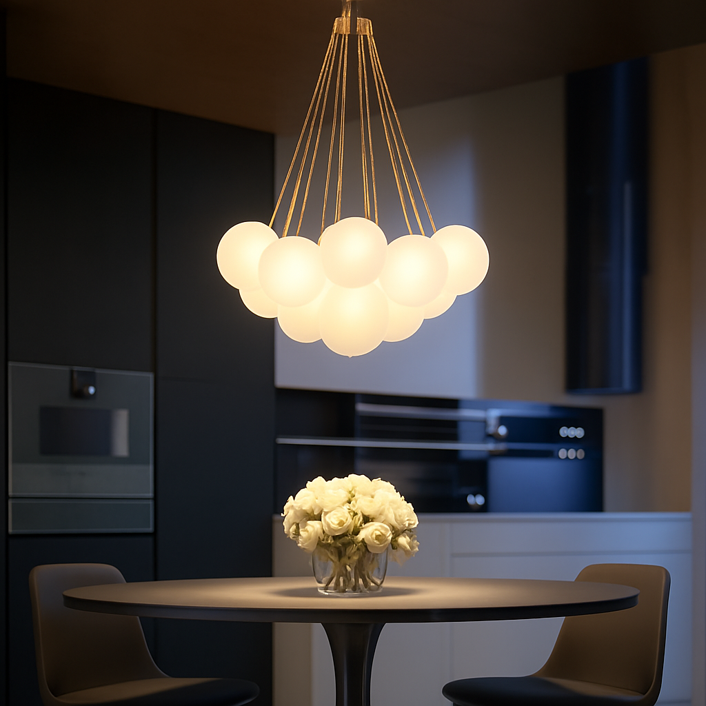 lustre moderne en verre dépoli avec suspension - vue 6 sur 10