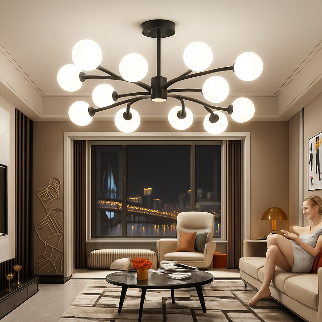 lustre moderne en verre led avec suspension pour décoration maison - vue 4 sur 13