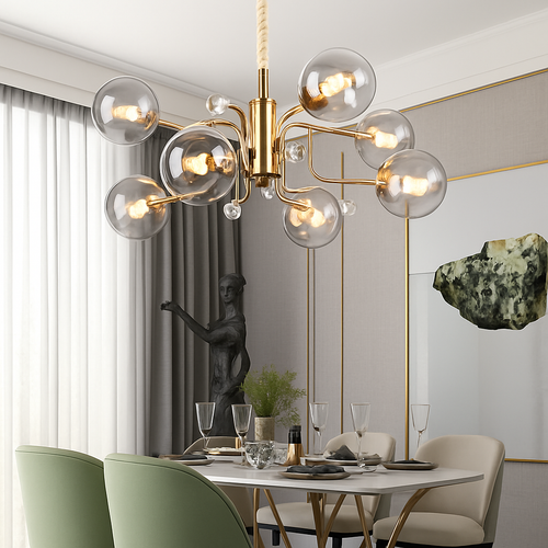 lustre moderne en verre transparent éclairage réglable design élégant - vue 3 sur 18