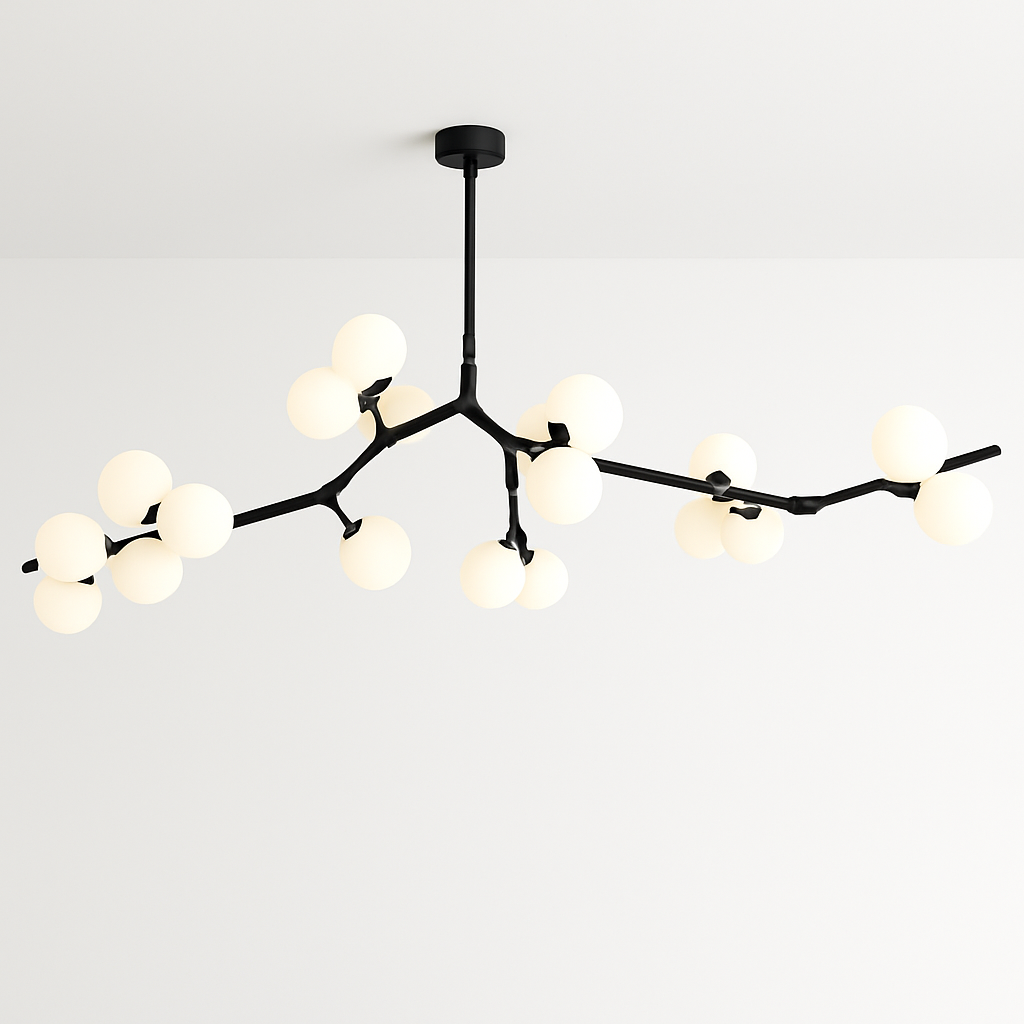 lustre moderne led avec branches d'arbre et boules de verre - vue 6 sur 12
