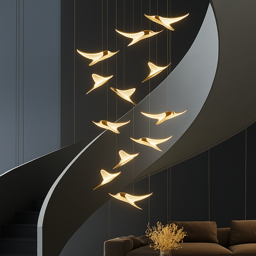 lustre moderne led mouette duplex cage d'escalier nordique