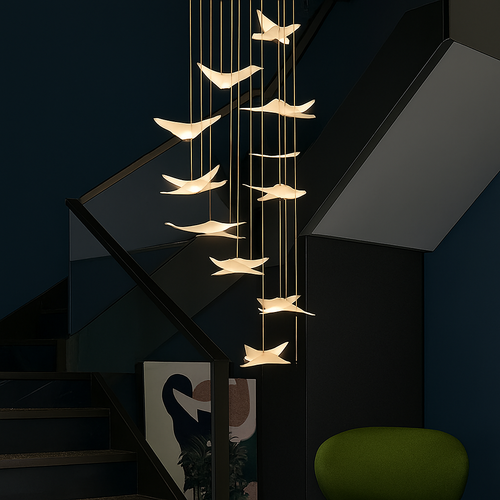 lustre moderne led mouette duplex cage d'escalier nordique - vue 3 sur 14