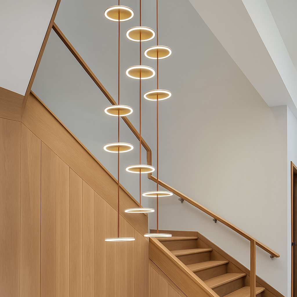 lustre moderne à led pour escalier design et élégant - vue 4 sur 13