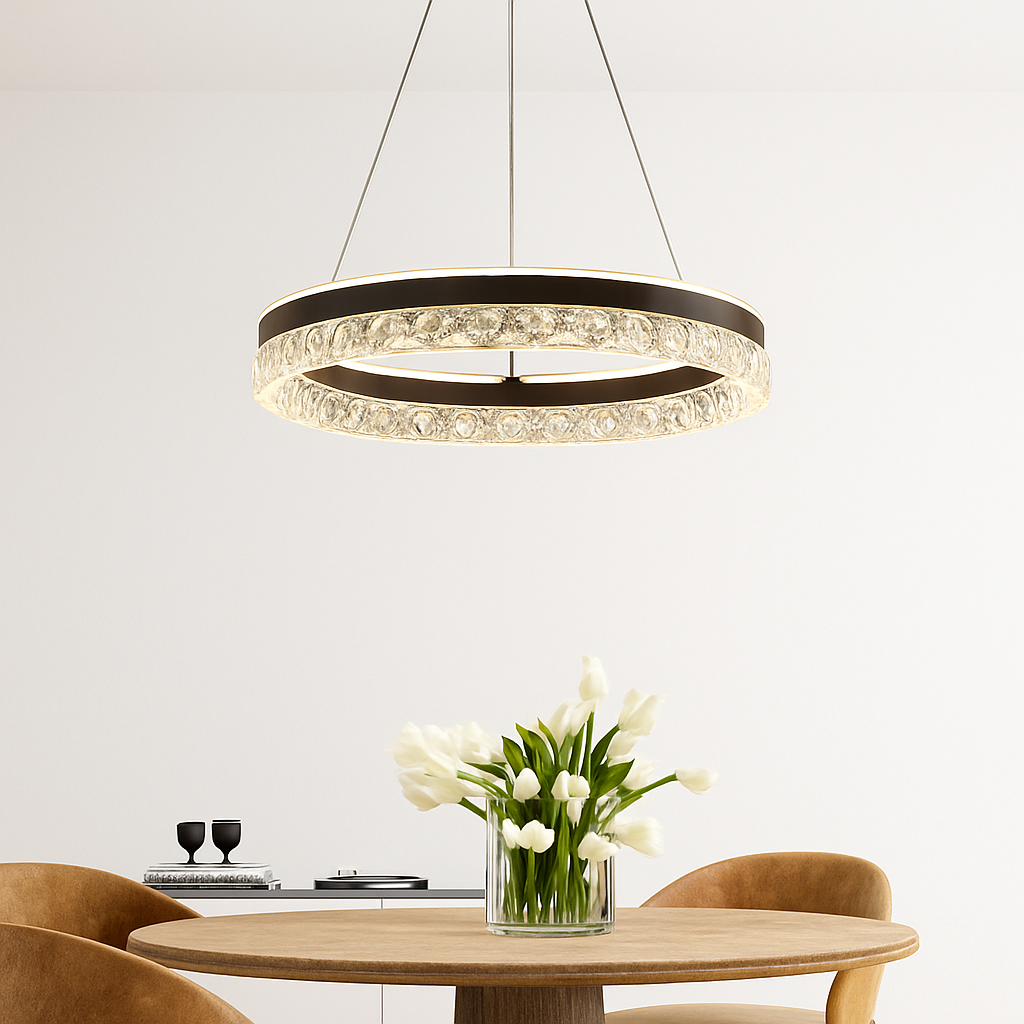 lustre moderne minimaliste led avec anneaux en cristal - vue 3 sur 15