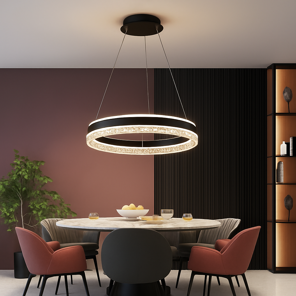 lustre moderne minimaliste led avec anneaux en cristal - vue 6 sur 15