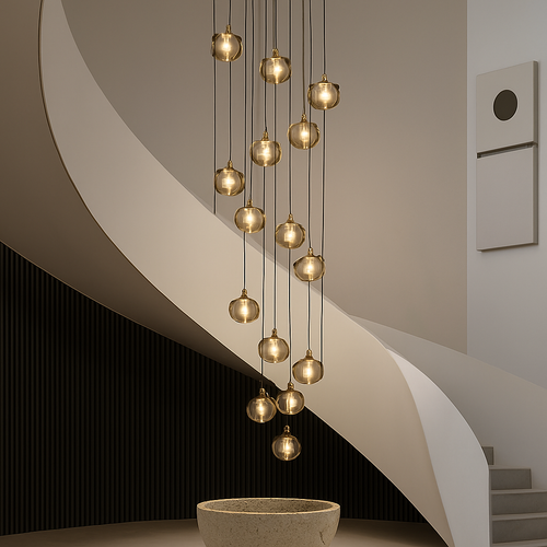 lustre moderne noir et doré éclairage led design élégant - vue 2 sur 14