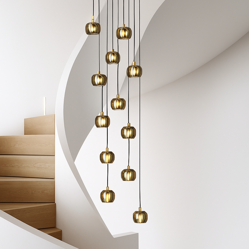 lustre moderne noir et doré éclairage led design élégant - vue 3 sur 14