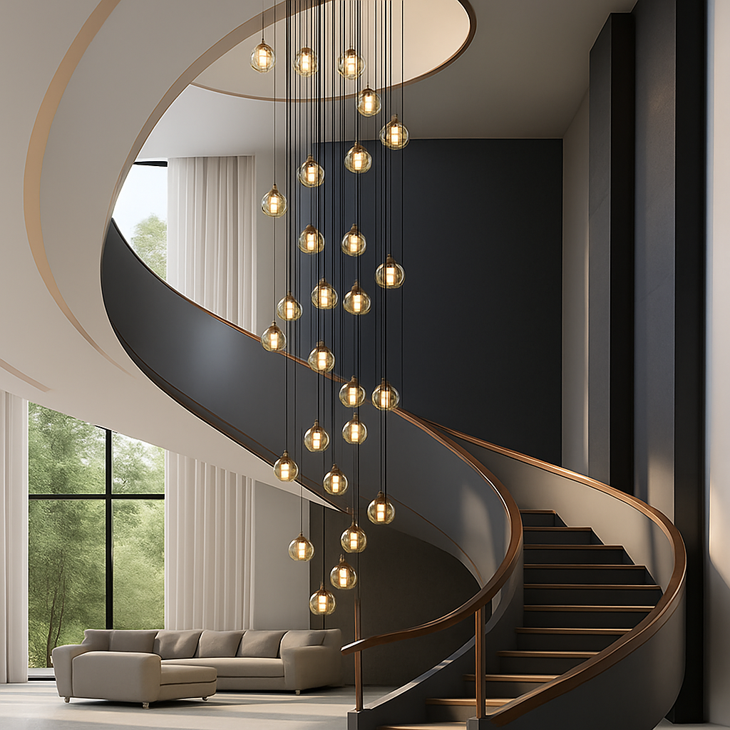 lustre moderne noir et doré éclairage led design élégant - vue 5 sur 14