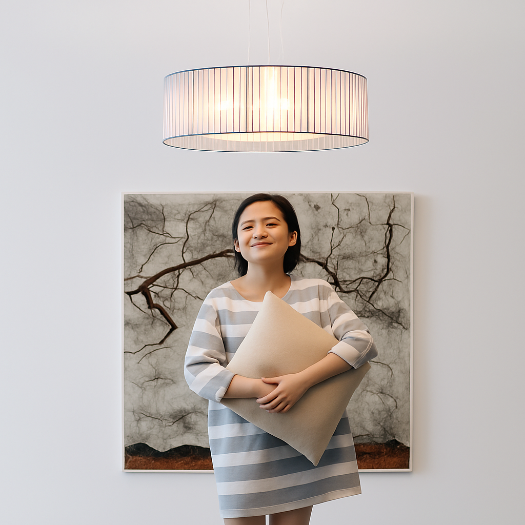 lustre moderne nordique en fer avec abat-jour en gaze - vue 5 sur 5